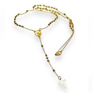 Women Men Stainless Steel Cross Pendant Necklace Fashion Jewelry Rosario Dorado